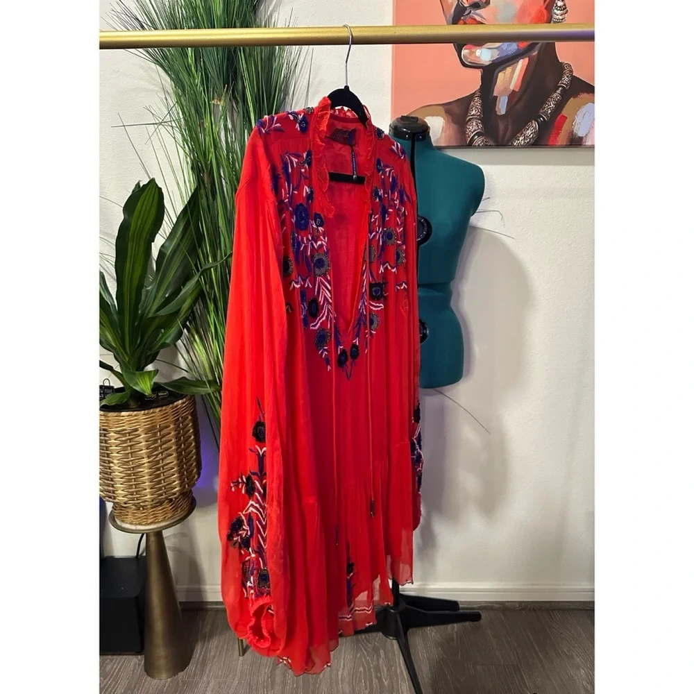 Free People Embroidered & Beaded Tunic Dress - Size Medium - Picture 3 of 14